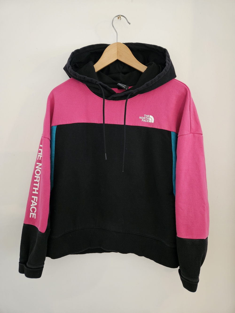 The North Face Men's Colorblock Hoodie Sweatshirt Womens Large Pink Black